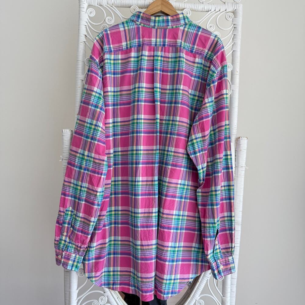 Ralph Lauren Shirt Men 3XL Tall Pink Plaid Oxford Button Down Long Sleeve - Picture 5 of 9
